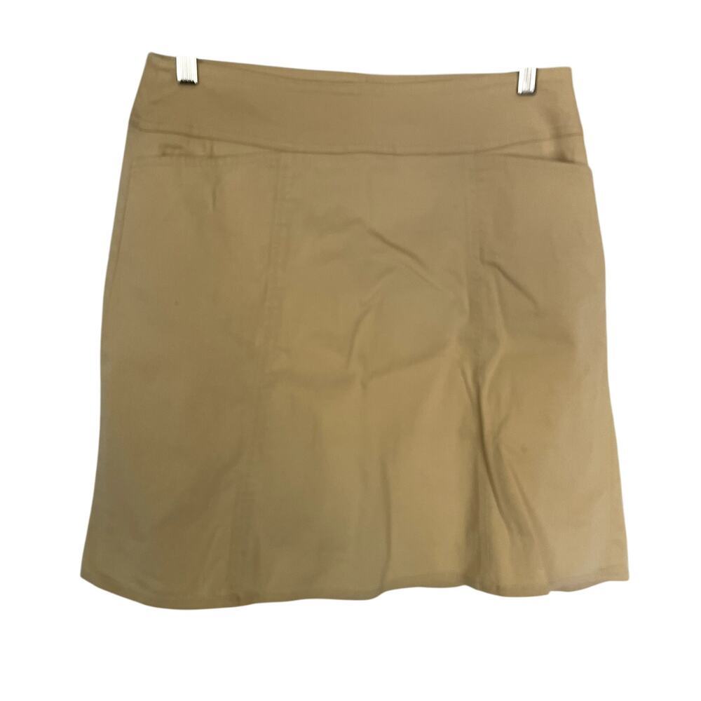 Chaus yellow khaki miniskirt pockets side zip women's size 8 cotton summer skirt